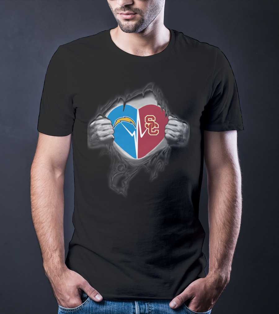 Chargers Usc Trojans Heart Logo Mashup T-Shirt