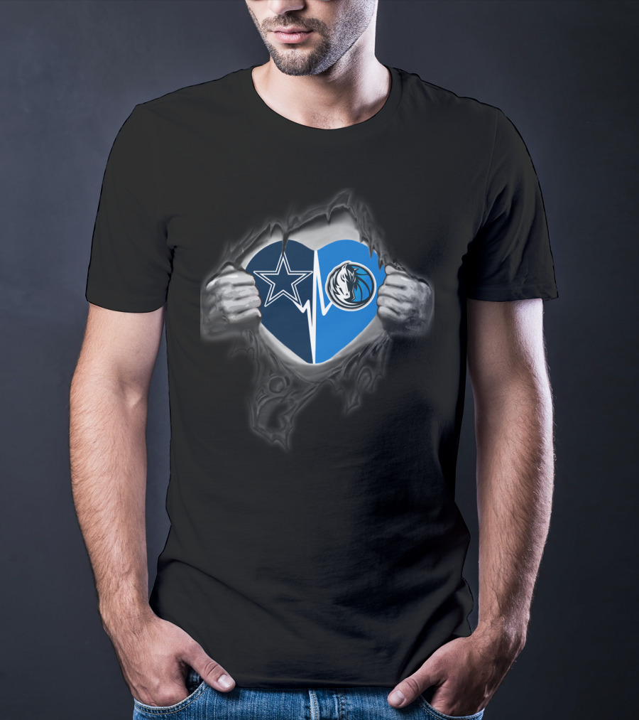 Dallas Cowboys Mavericks Heart Logo Fusion T-Shirt
