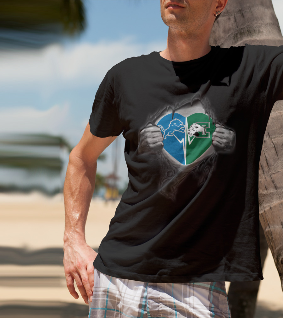 Detroit Lions Eastern Michigan Eagles Heart T-Shirt