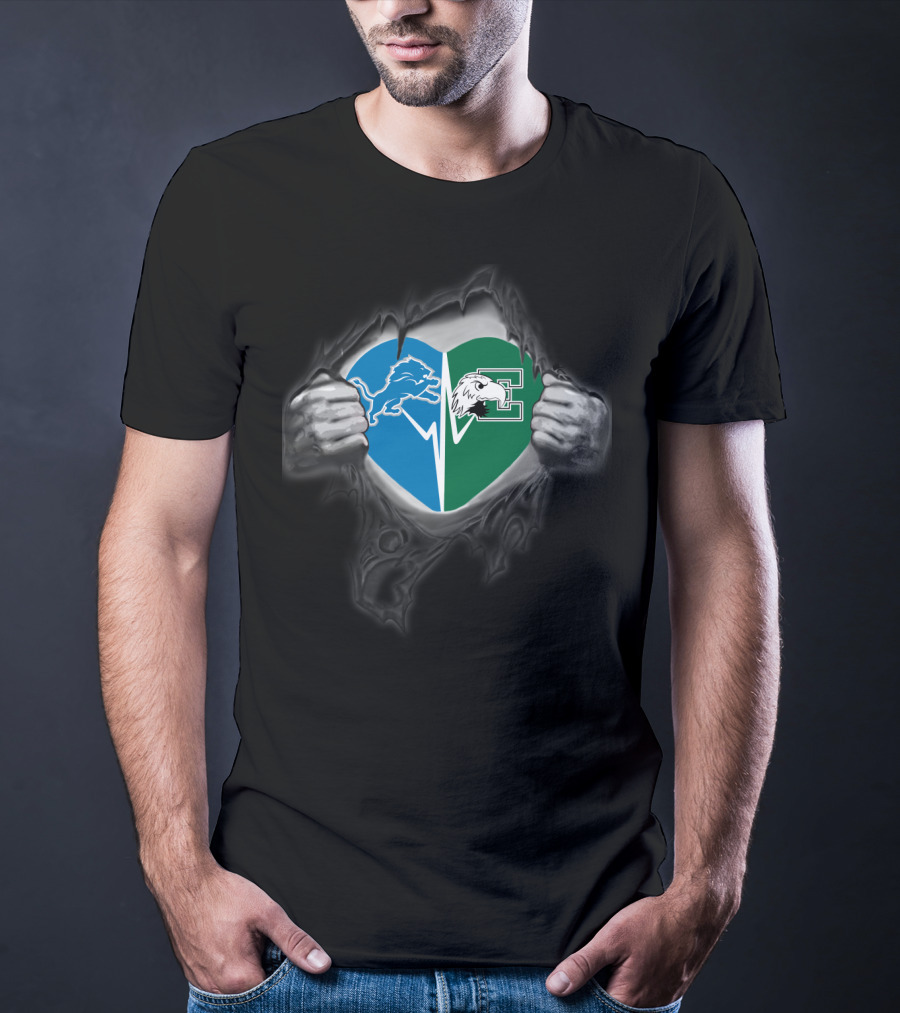 Detroit Lions Eastern Michigan Eagles Heart T-Shirt