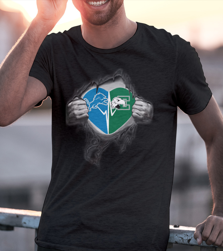 Detroit Lions Eastern Michigan Eagles Heart T-Shirt