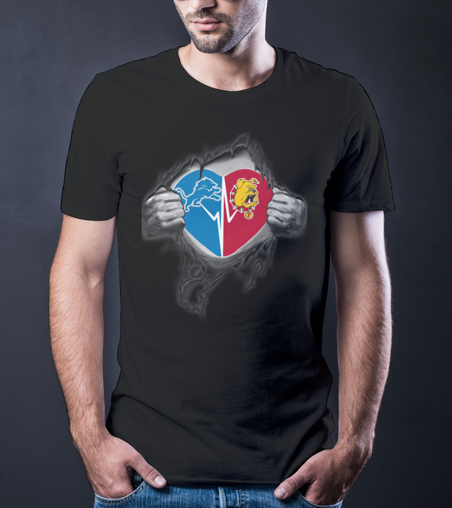 Lions And Ferris State Bulldogs Heart T-Shirt