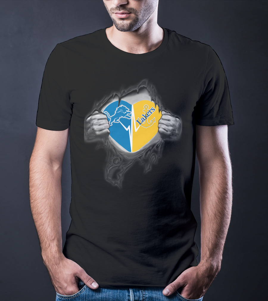 Detroit Lions Lake Superior State Lakers Heart Logo Fusion T-Shirt