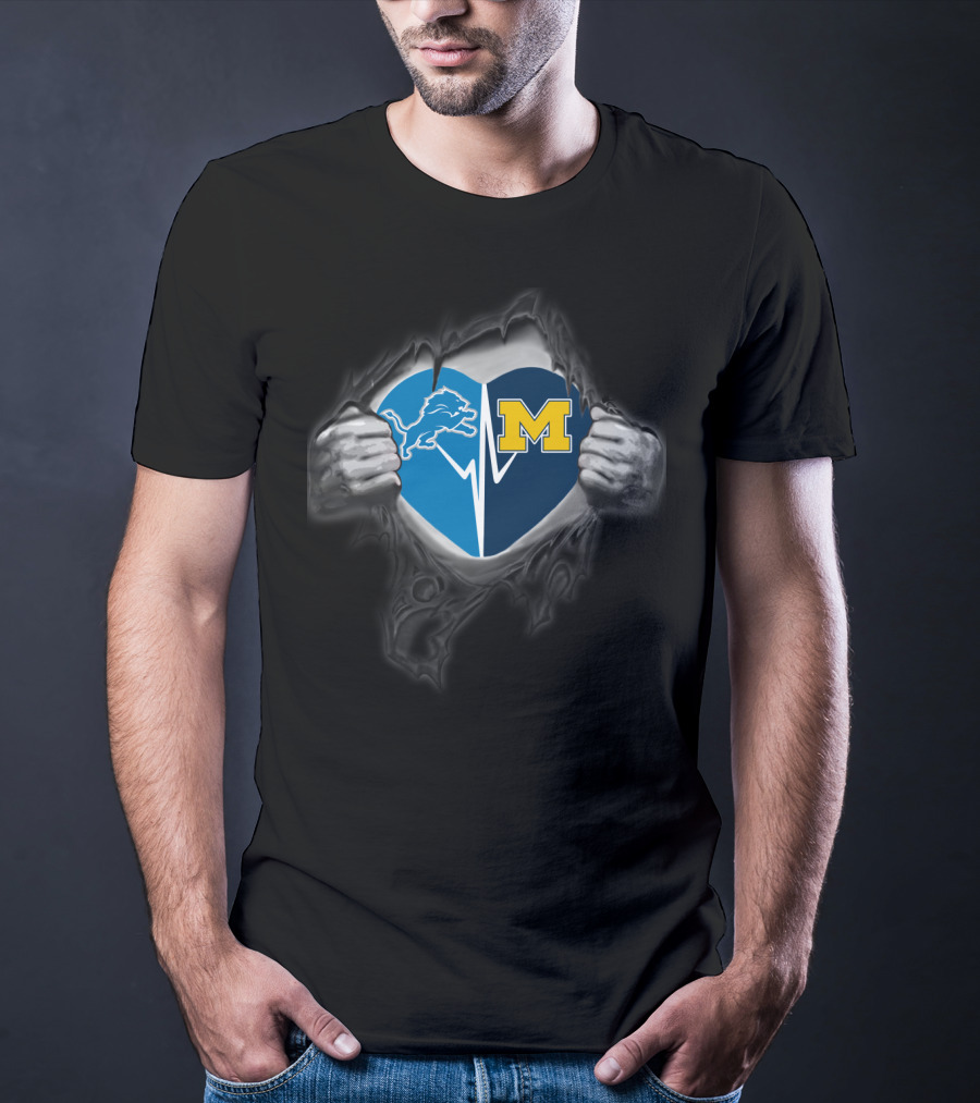 Lions Michigan Wolverines Heart Tear T-Shirt