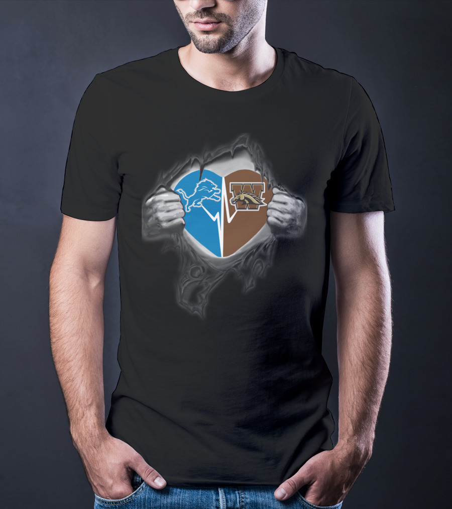 Detroit Lions And Western Michigan Broncos Heart T-Shirt