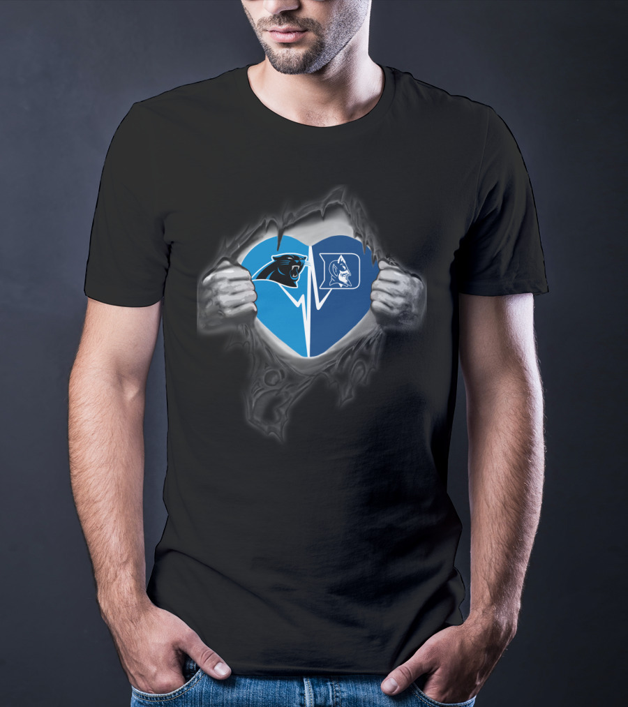 Carolina Panthers Duke Blue Devils Heart Torn Black T-Shirt