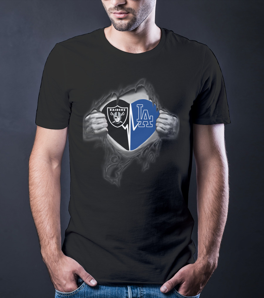Raiders La Dodgers Heart Tear T-Shirt