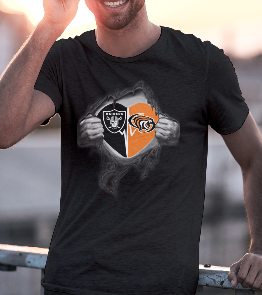 Raiders Pacific Tigers Heart Logo Fusion In Torn Fabric Effect T-Shirt