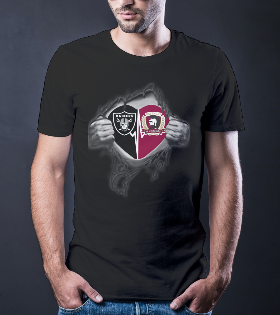 Raiders Westmont Warriors Logo Dual Emblem Peeling Reveal T-Shirt