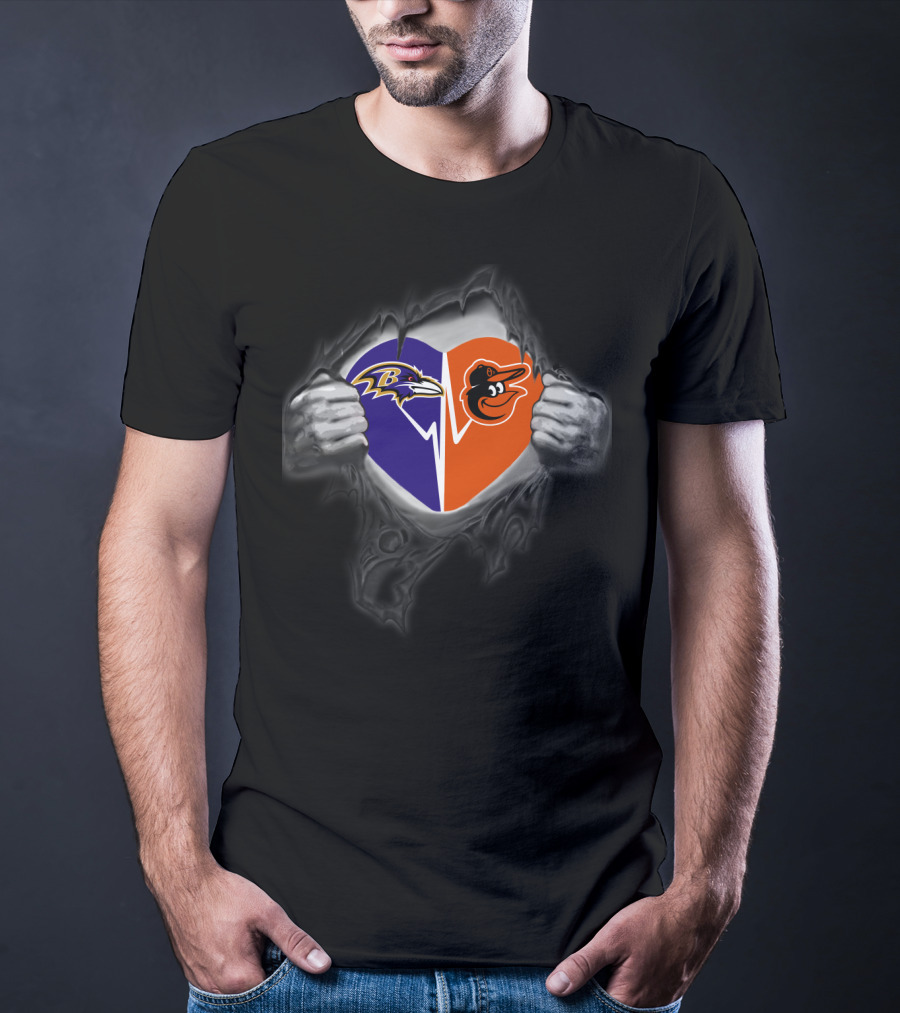 Baltimore Ravens And Orioles Heart T-Shirt