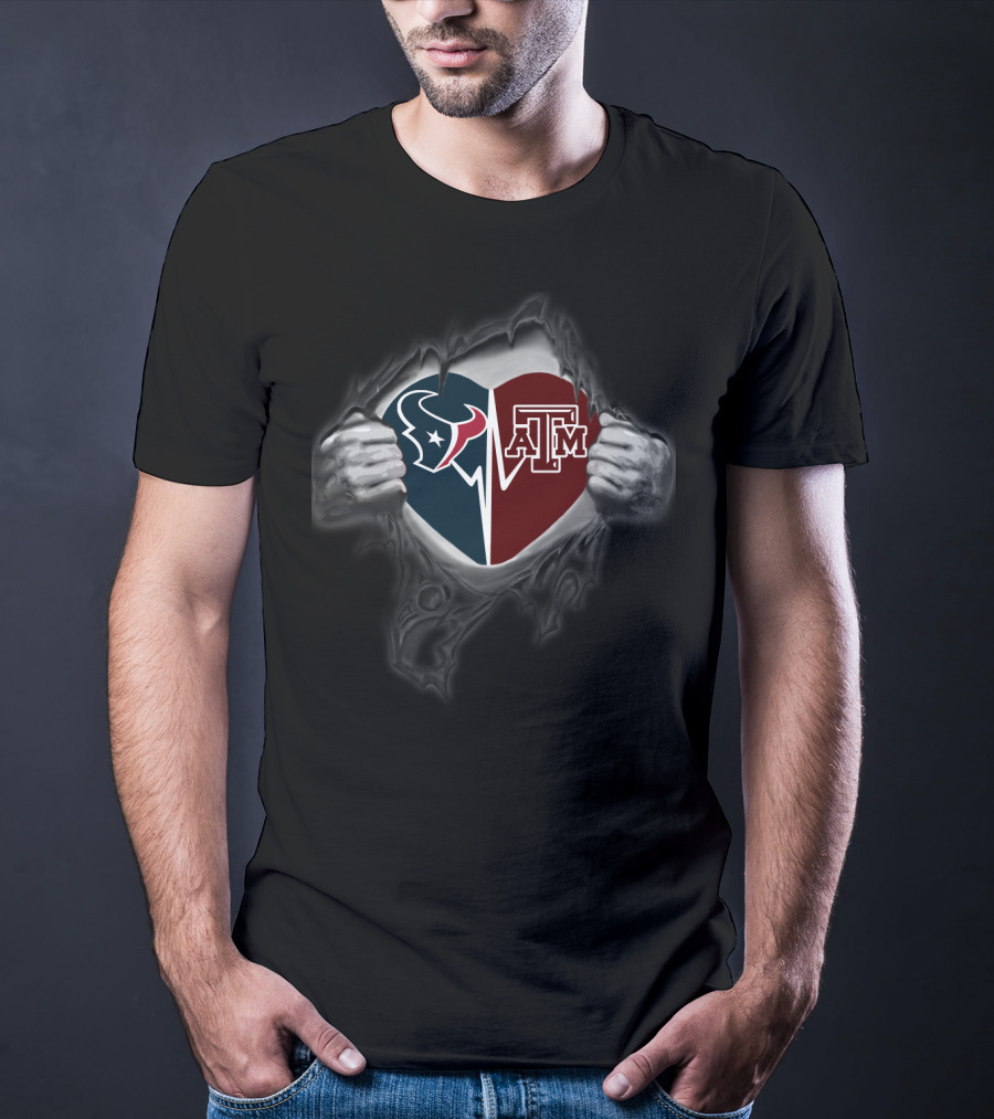 Texans Heart Texas A&M Aggies Logo Fusion T-Shirt