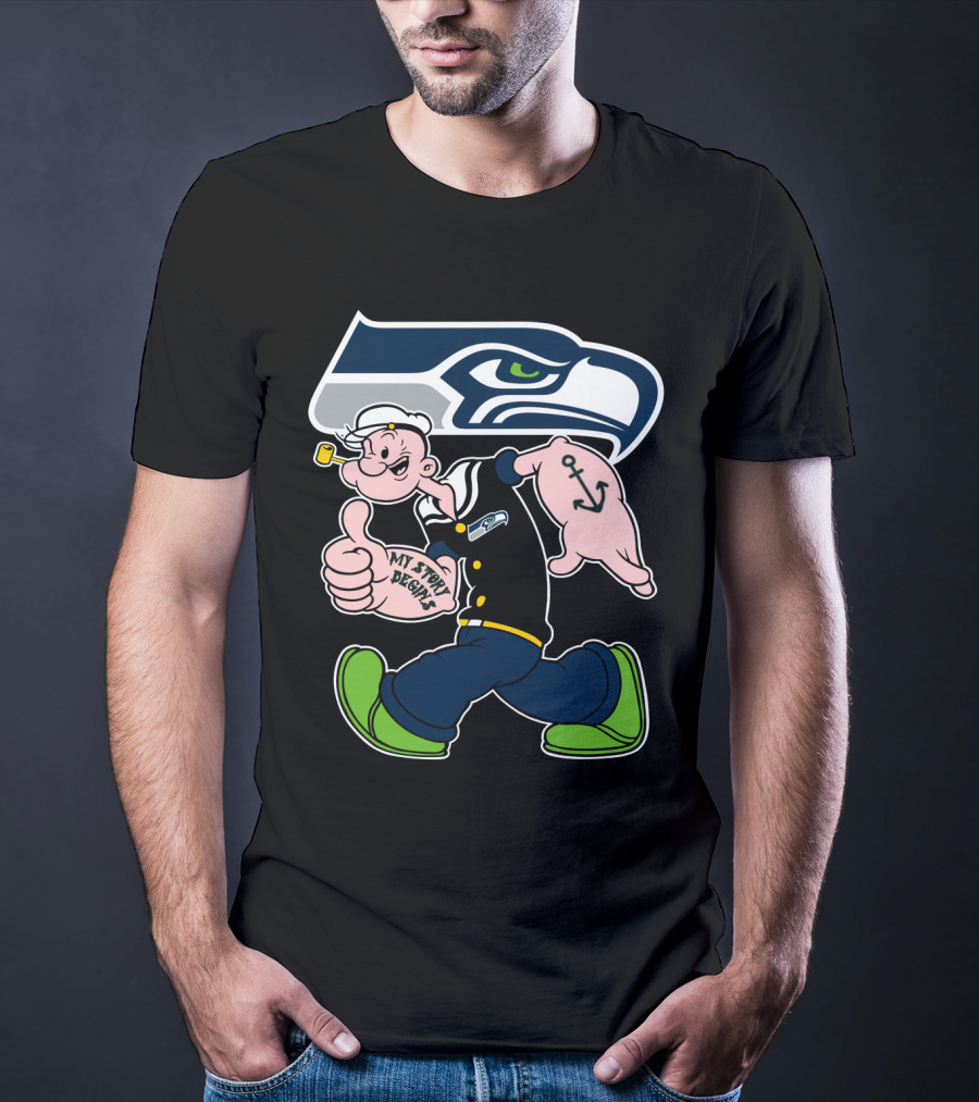 Seattle Seahawks Popeye Anchor Cartoon T-Shirt
