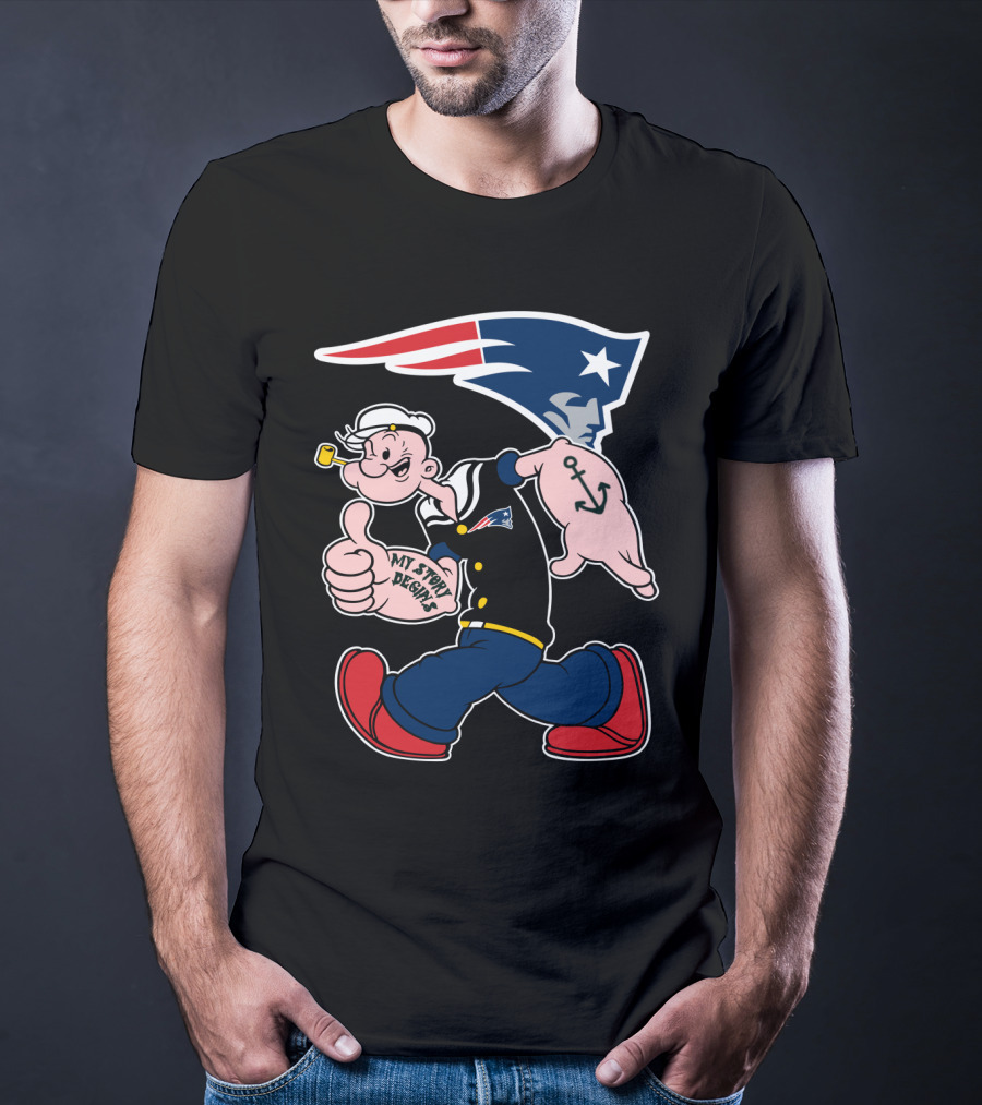 New England Patriots My Story Begins Popeye Navy Sailor Iconic Cartoon Football T-Shirt