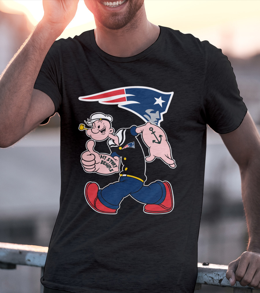 New England Patriots My Story Begins Popeye Navy Sailor Iconic Cartoon Football T-Shirt