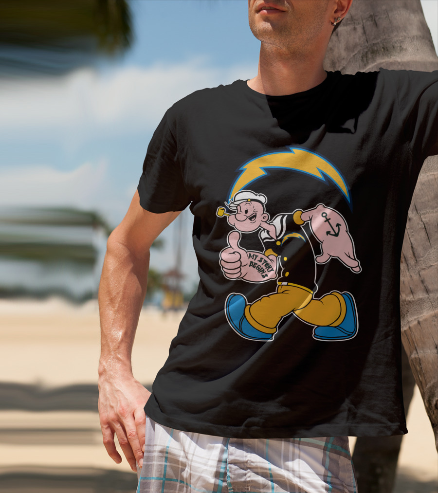 My Story Begins Los Angeles Chargers Popeye Navy Anchor T-Shirt