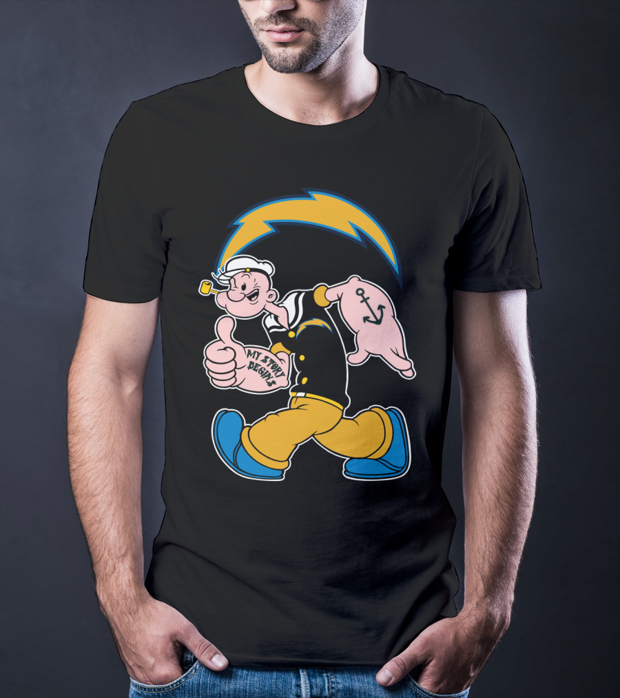 My Story Begins Los Angeles Chargers Popeye Navy Anchor T-Shirt