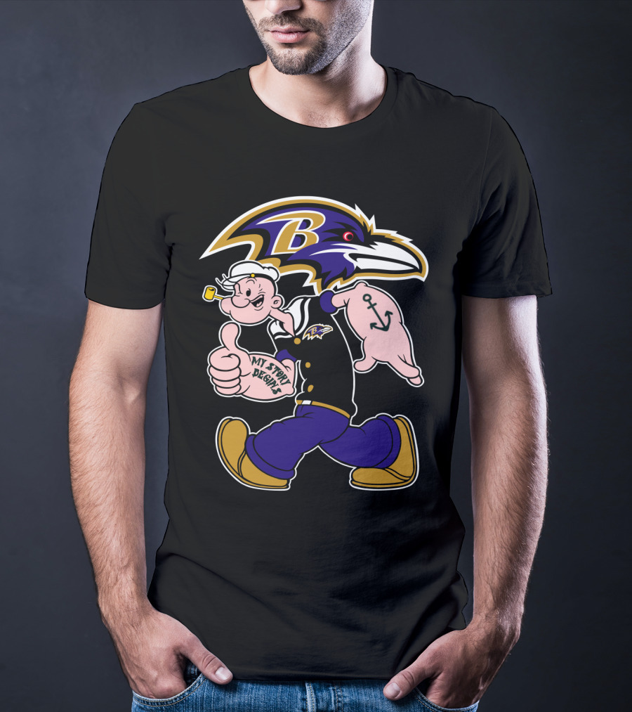 Baltimore Ravens Popeye Cartoon Character Nfl Crossover My Story Begins T-Shirt