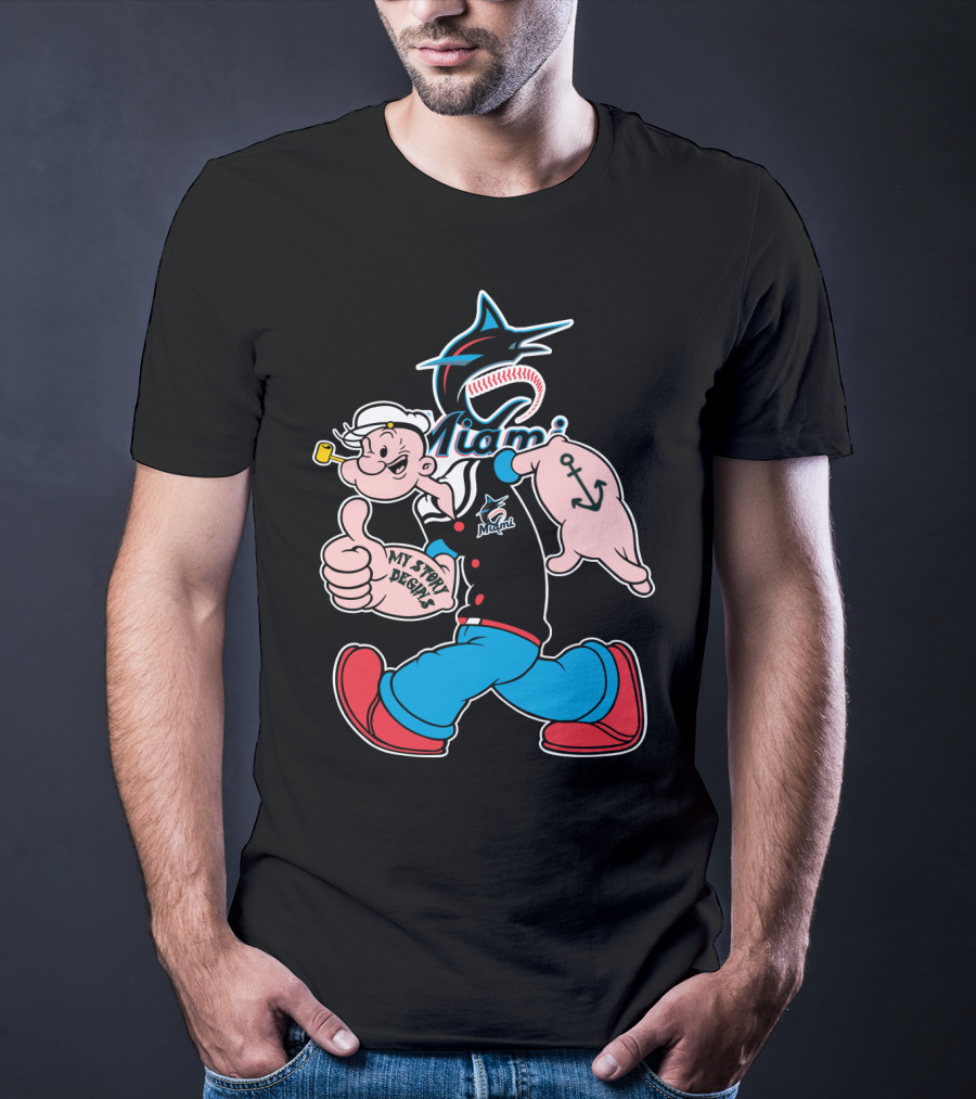 Miami Marlins Popeye Baseball Crossover Mystorydesigns T-Shirt