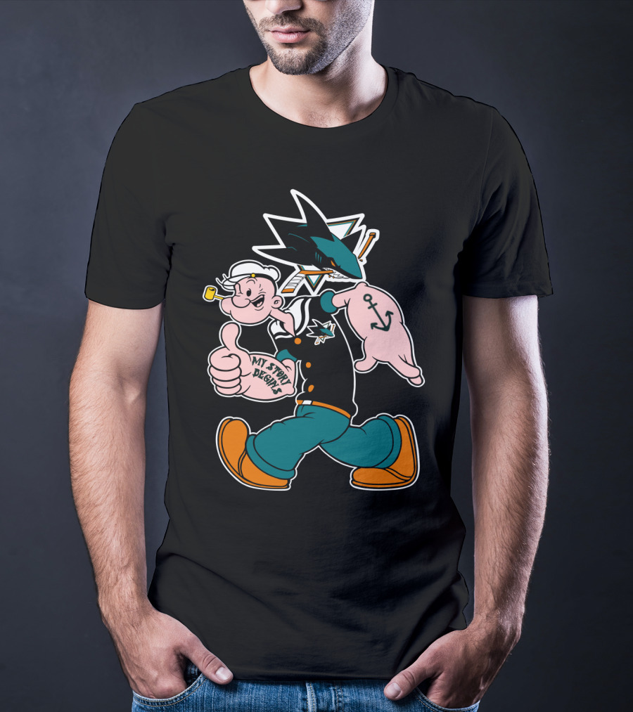 San Jose Sharks Popeye My Story Design Anchor Tattoo T-Shirt