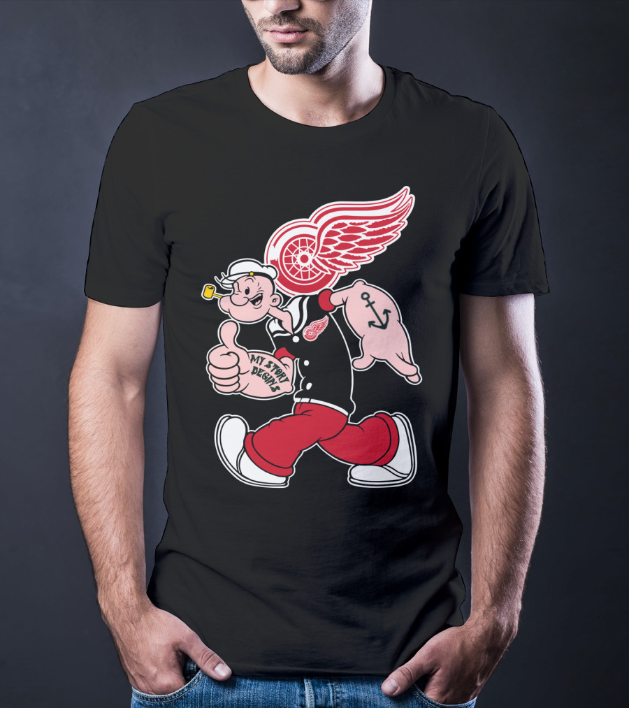 Popeye Detroit Red Wings My Story Begins Anchor 81 T-Shirt
