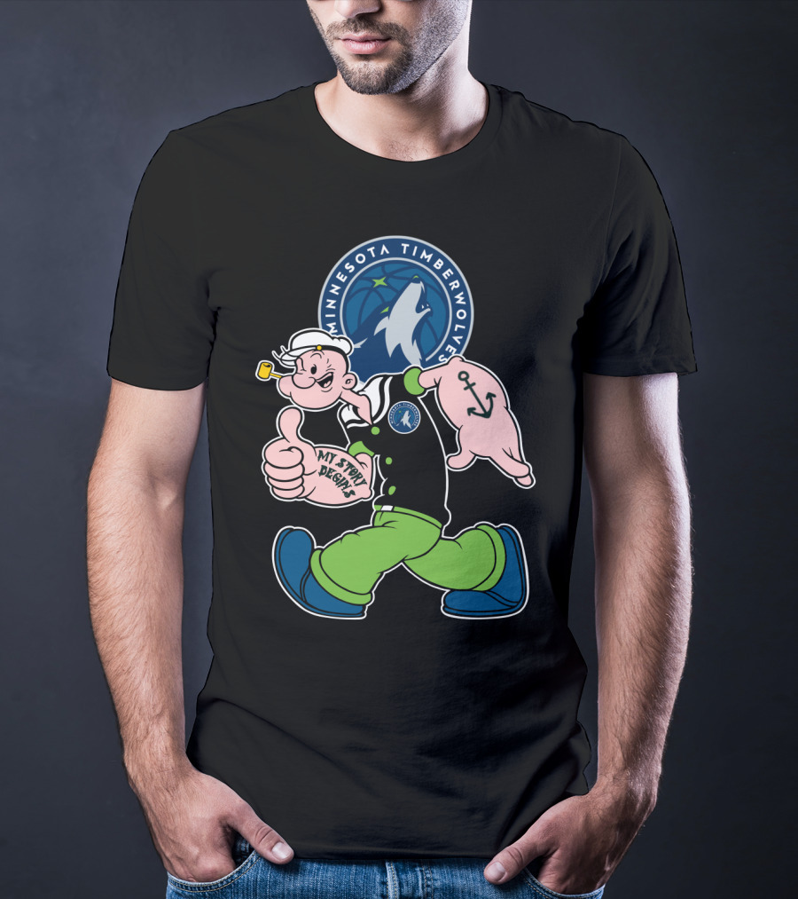 Minnesota Timberwolves Popeye Cartoon Character Crossover T-Shirt