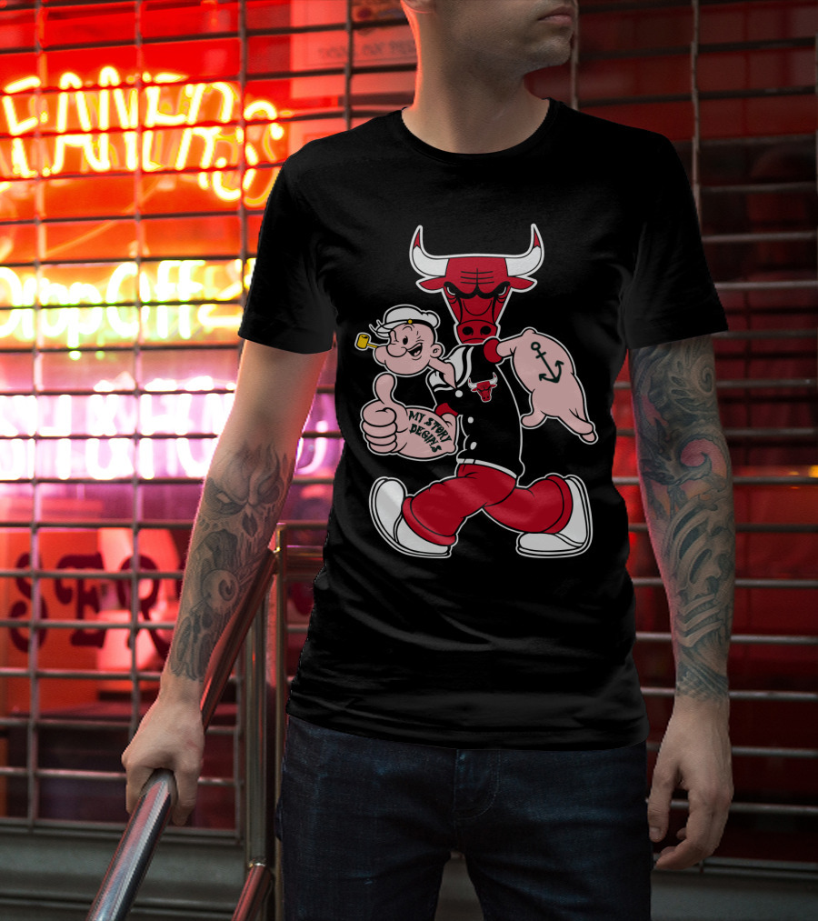 Chicago Bulls My Story Designs Popeye Anchor Red Black T-Shirt