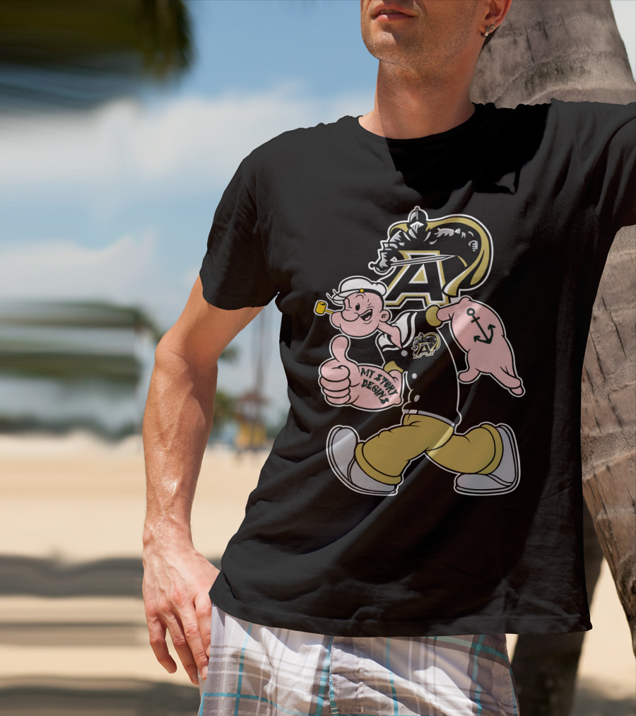 Army Black Knights My Story Begins Popeye Character With Anchor Tattoo T-Shirt