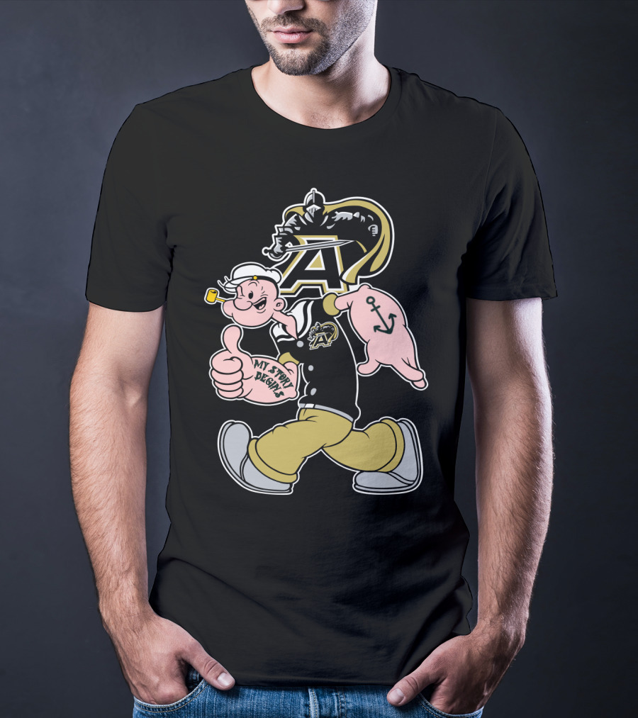 Army Black Knights My Story Begins Popeye Character With Anchor Tattoo T-Shirt