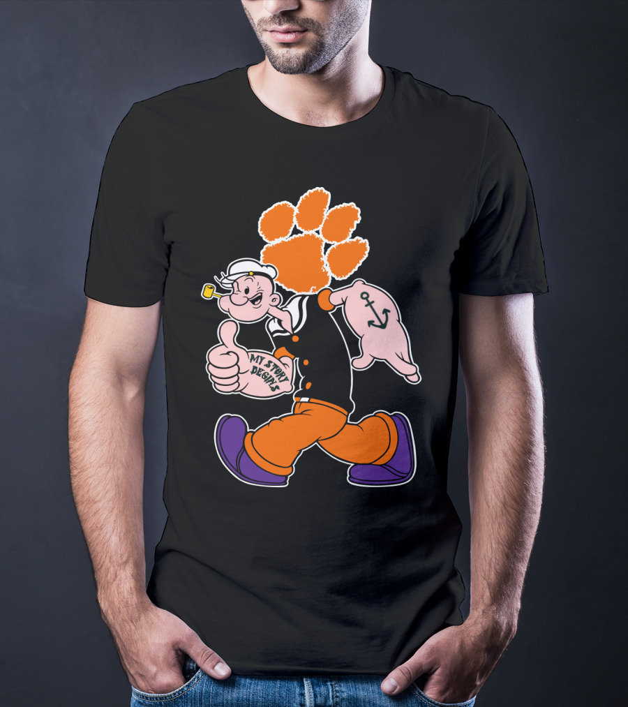 Clemson Tigers My Story Begins Anchor Imagery Running Popeye With Paw Print T-Shirt