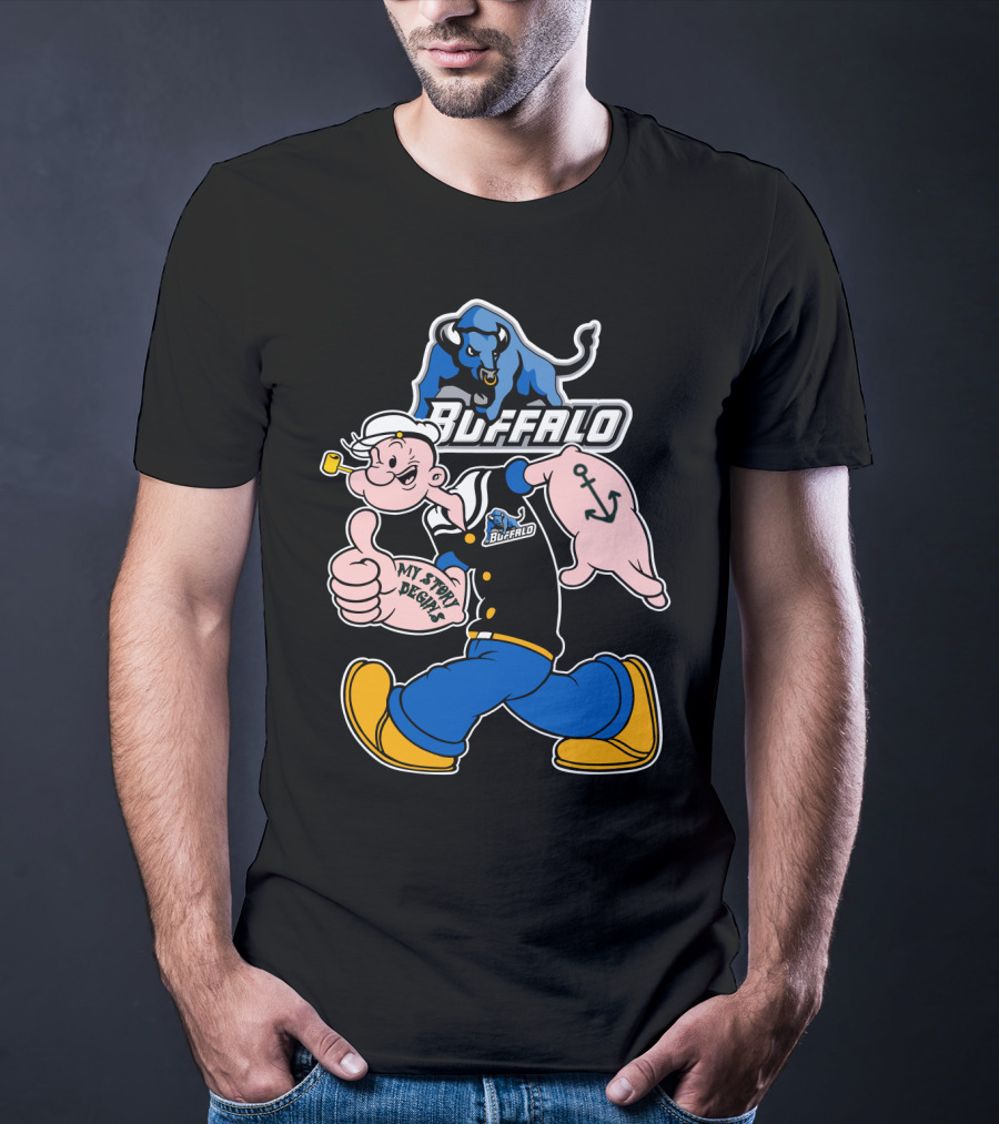 Popeye Buffalo Bulls My Story Begins Thumbs Up Anchor Navy Sailor T-Shirt