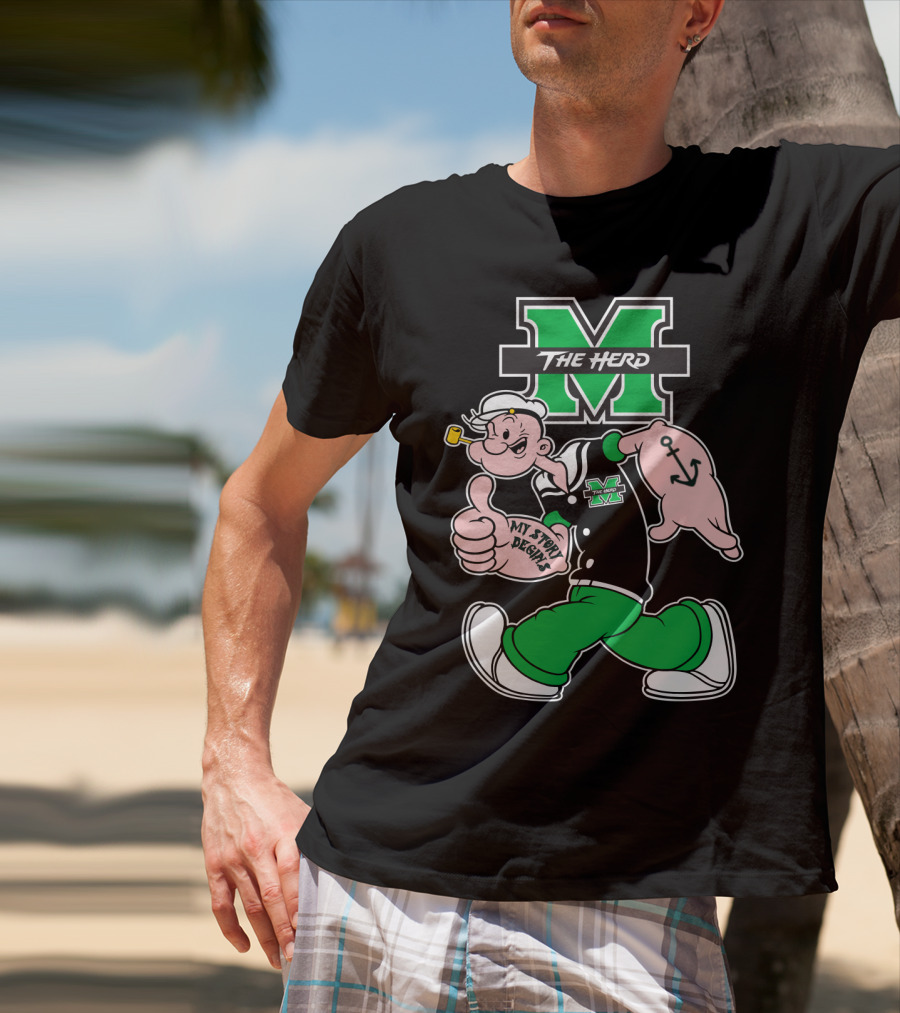 Marshall Thundering Herd The Herd M Logo And Popeye My Story Designs T-Shirt