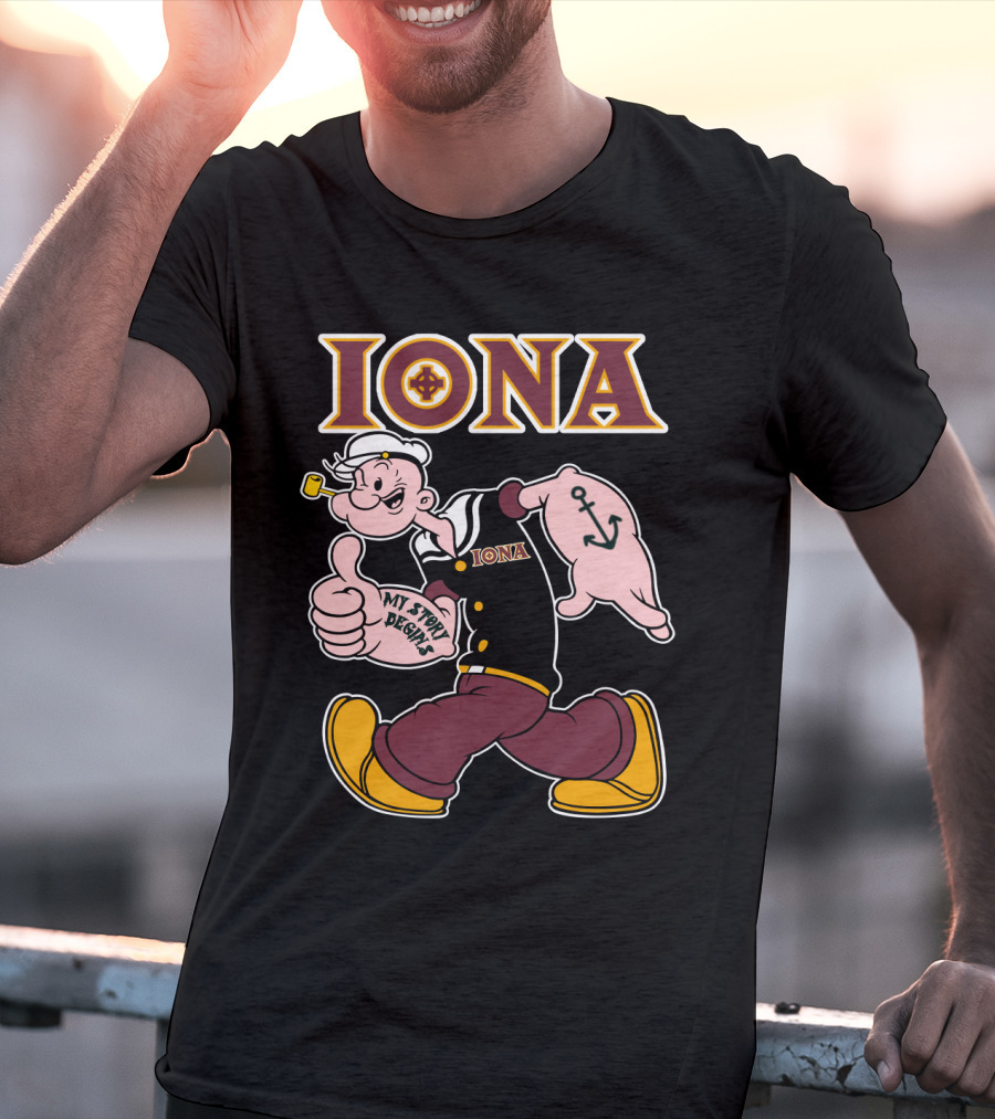 Iona Gaels My Story Begins Sailor Character With Anchor Tattoo T-Shirt