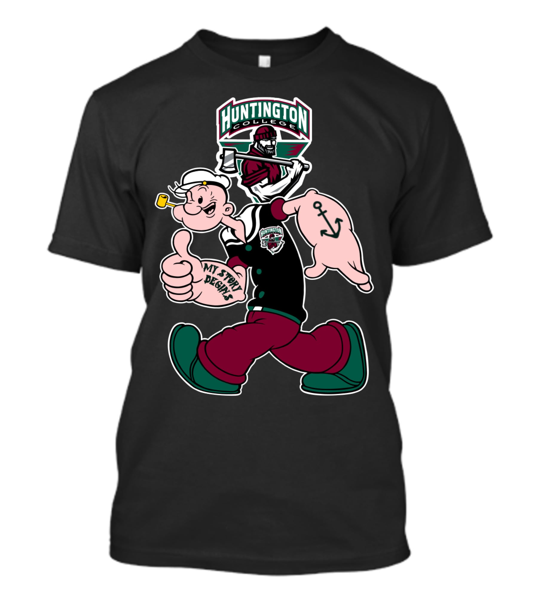 Huntington College Foresters My Story Begins Popeye Anchor T-Shirt