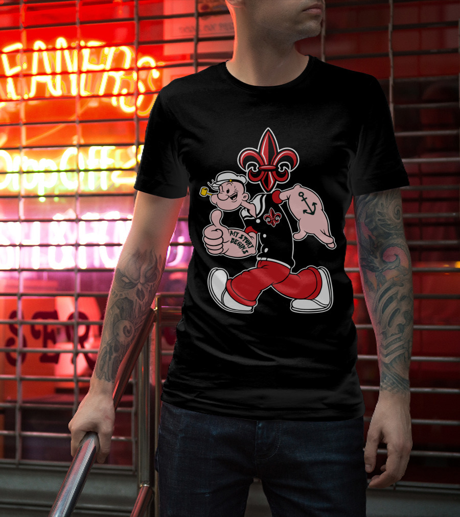 Ragin Cajuns Popeye My Story Designs Fleur-De-Lis Anchor 293 T-Shirt