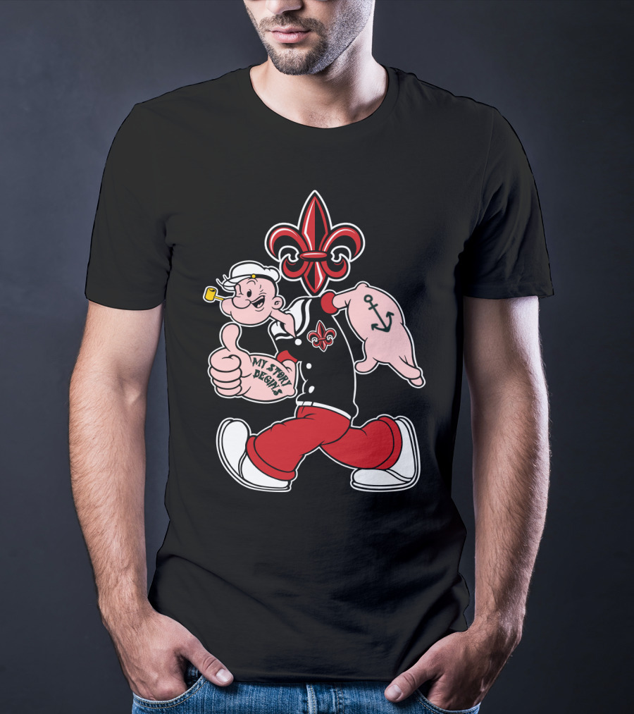 Ragin Cajuns Popeye My Story Designs Fleur-De-Lis Anchor 293 T-Shirt