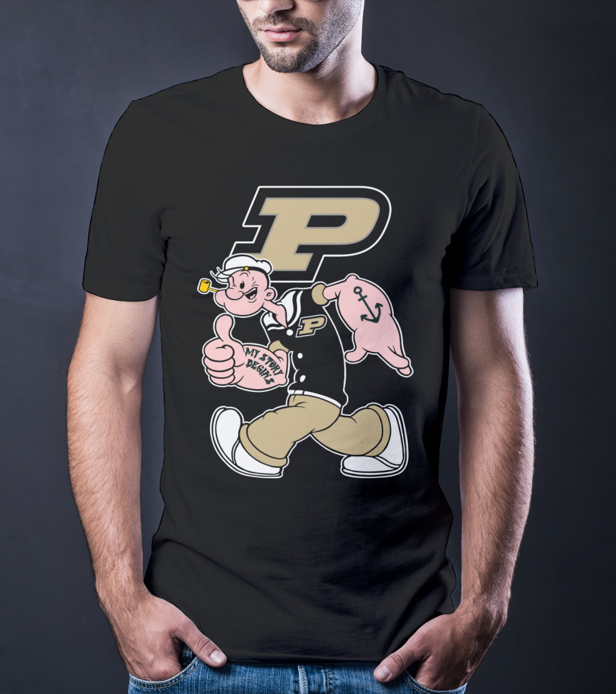 Purdue Boilermakers Sailor Cartoon Mascot With Pipe And Anchor Tattoo T-Shirt