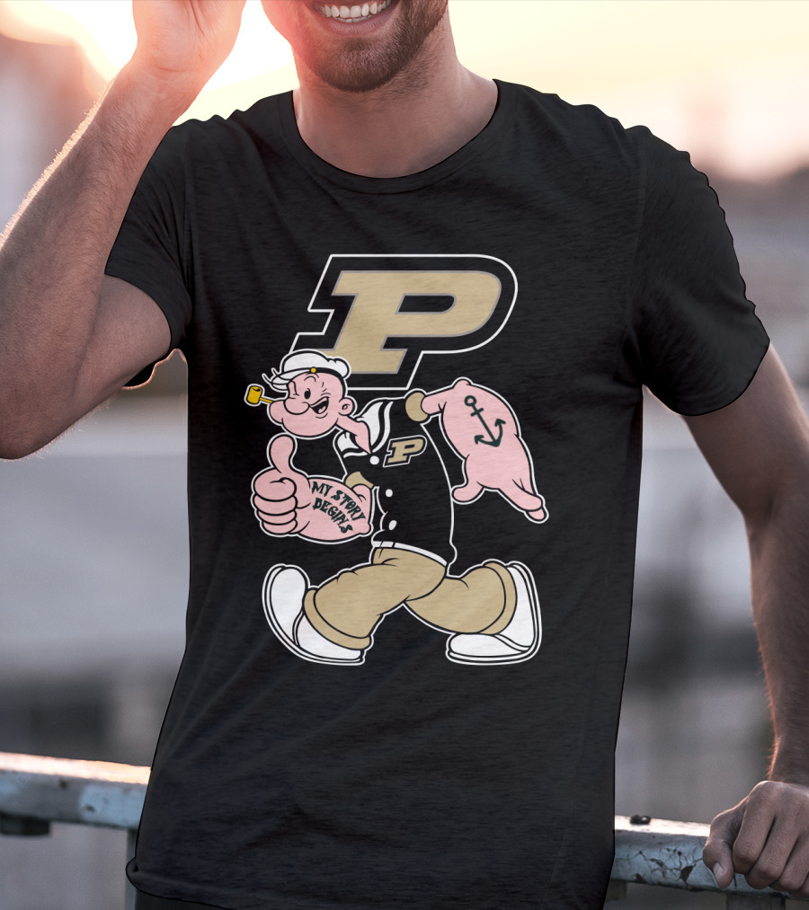 Purdue Boilermakers Sailor Cartoon Mascot With Pipe And Anchor Tattoo T-Shirt