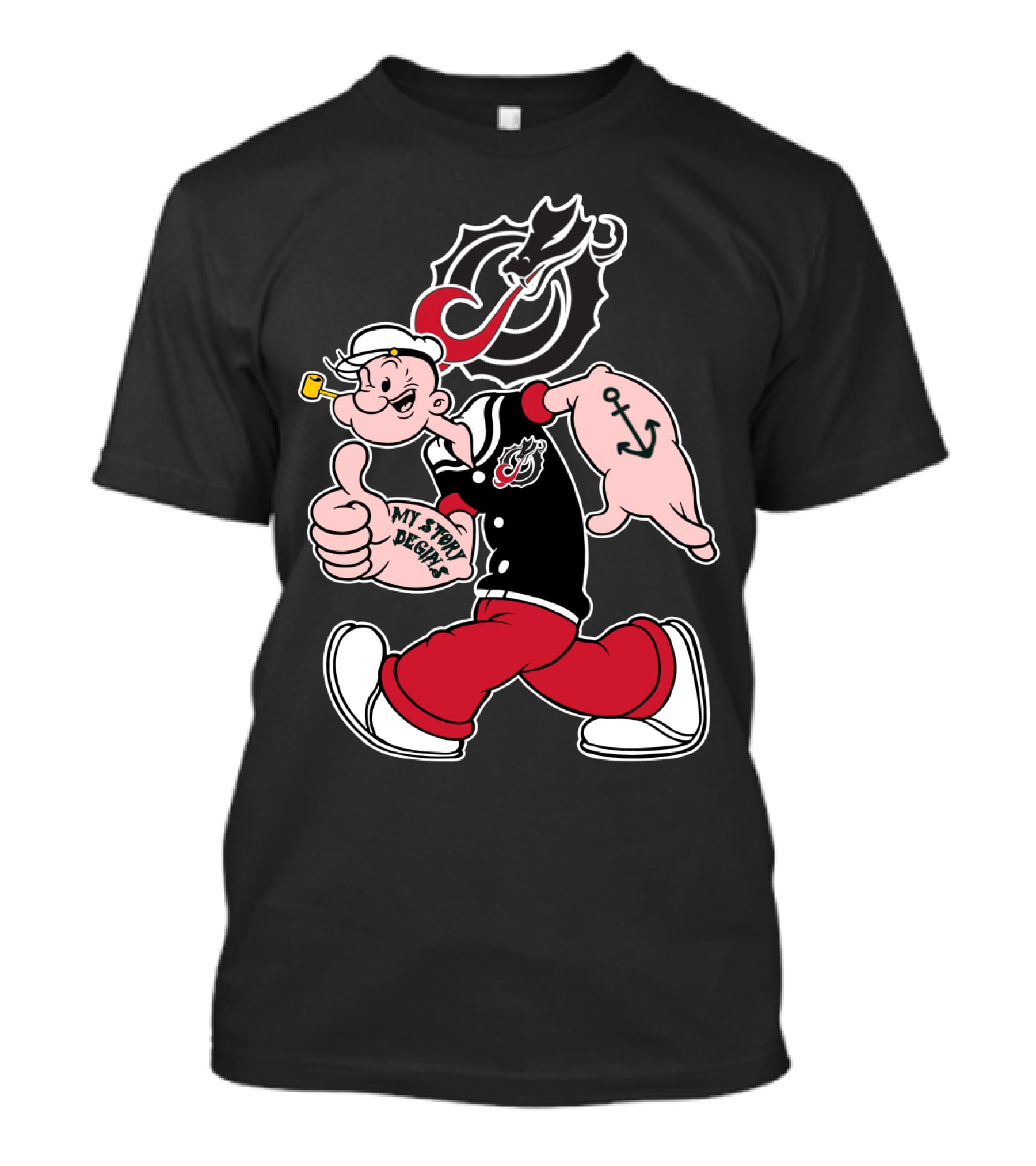 Moorhead State Dragons My Story Designs Popeye Anchor Tattoo T-Shirt