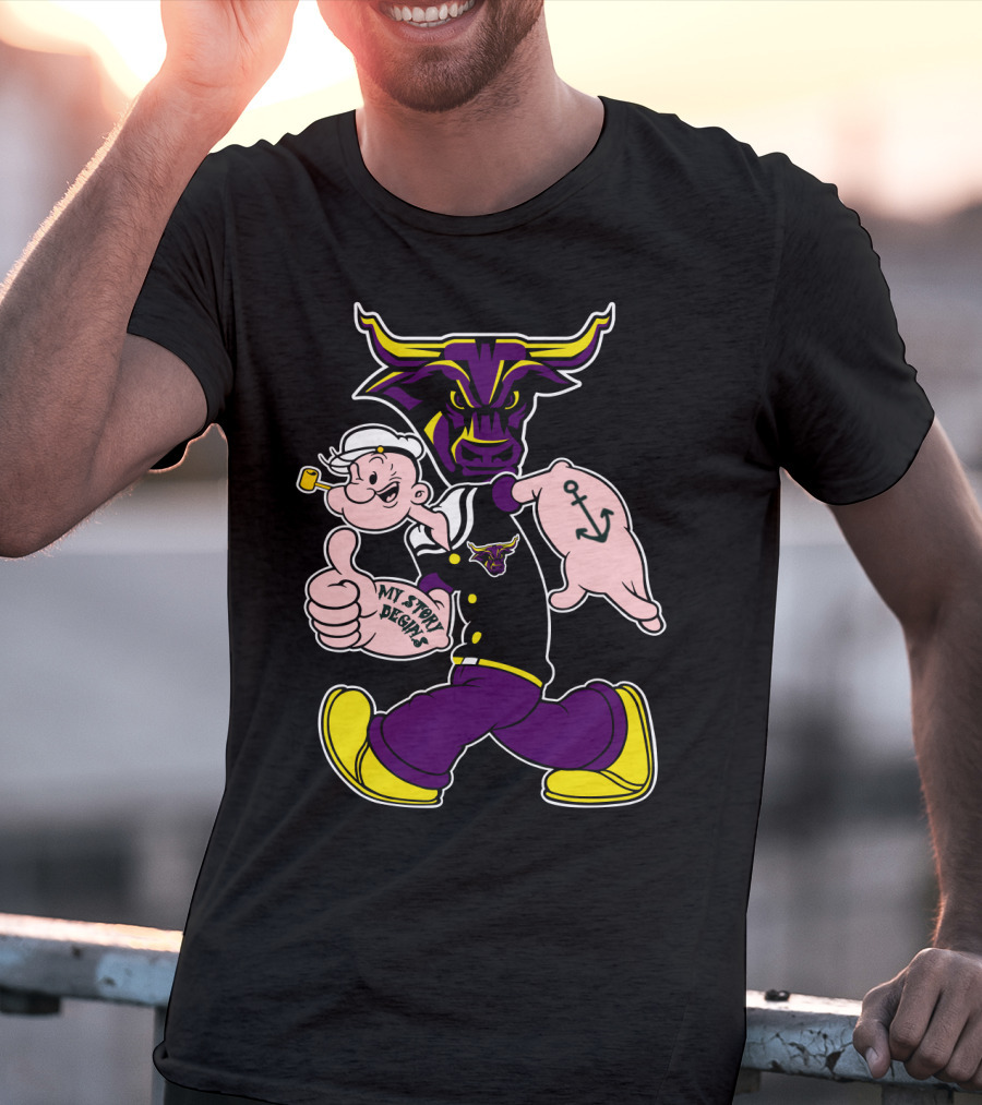 Mavericks My Story Begins Minnesota State 338 Popeye Sailor Tattoo Bull T-Shirt