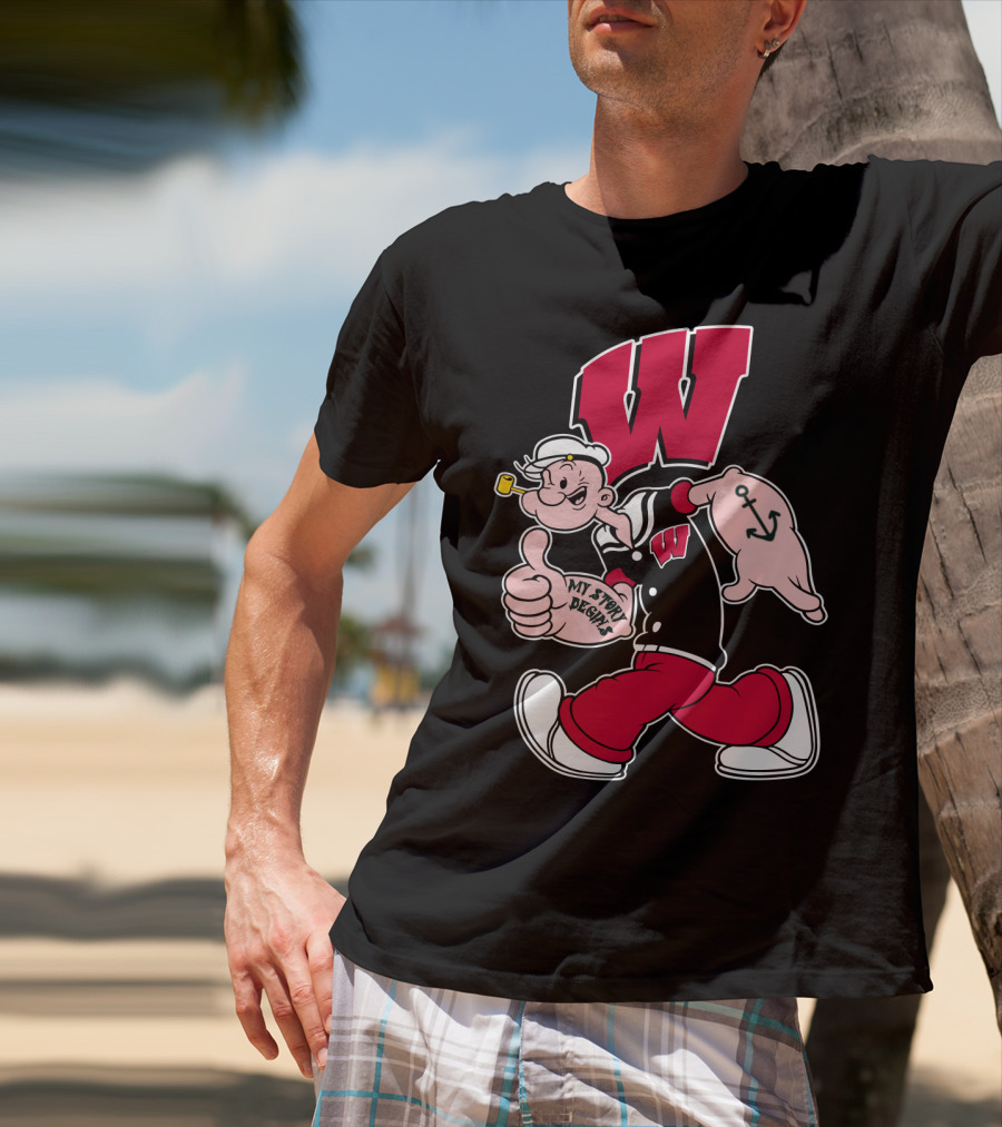 Wisconsin Badgers W Logo With Popeye Character T-Shirt