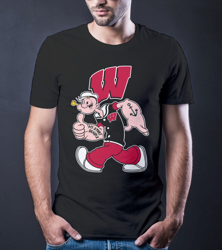 Wisconsin Badgers W Logo With Popeye Character T-Shirt