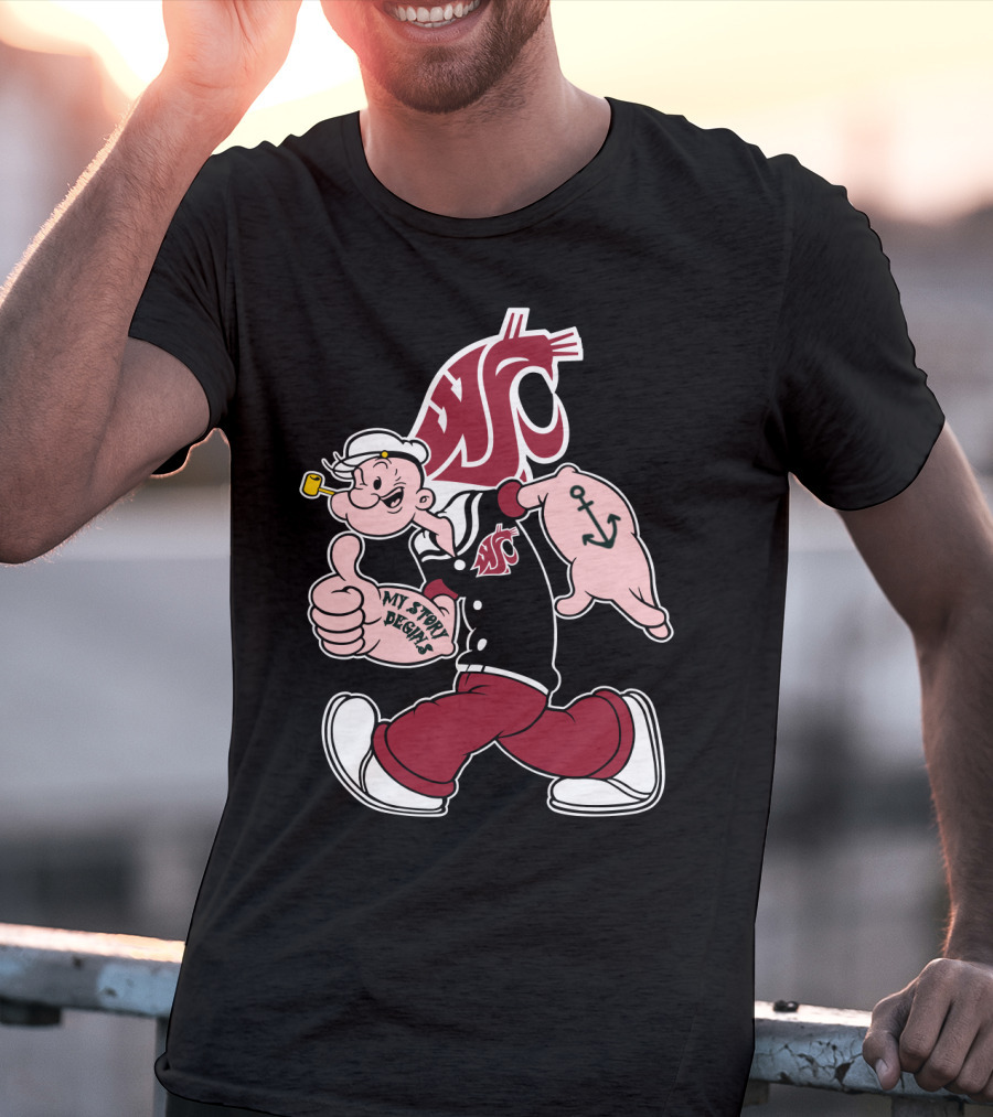 My Story Begins Popeye Washington State Cougars Anchor Tattoo T-Shirt