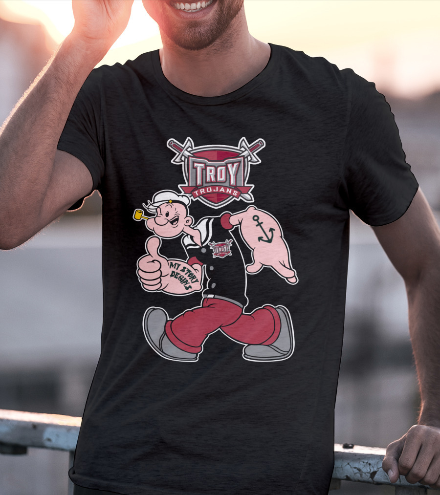 Troy Trojans Popeye My Story Begins Anchor Tattoo T-Shirt