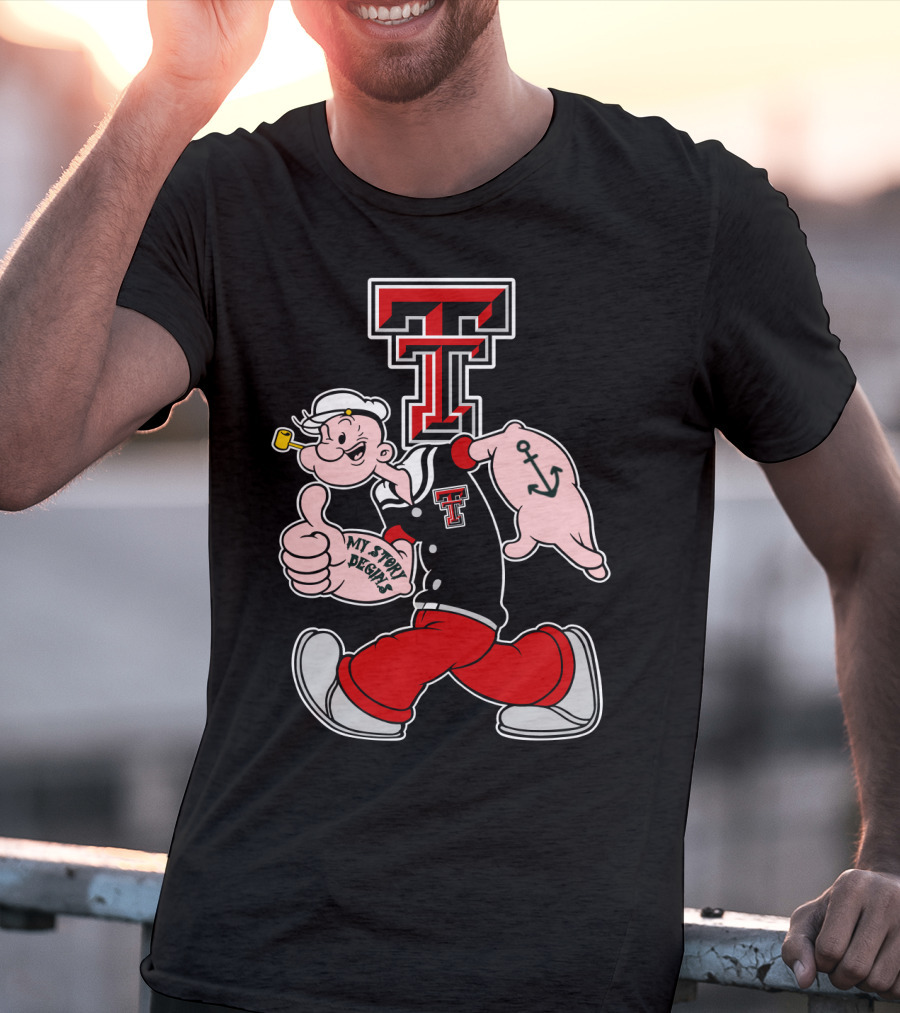 Popeye Thumbs Up Texas Tech Red Raiders Logo Mashup T-Shirt