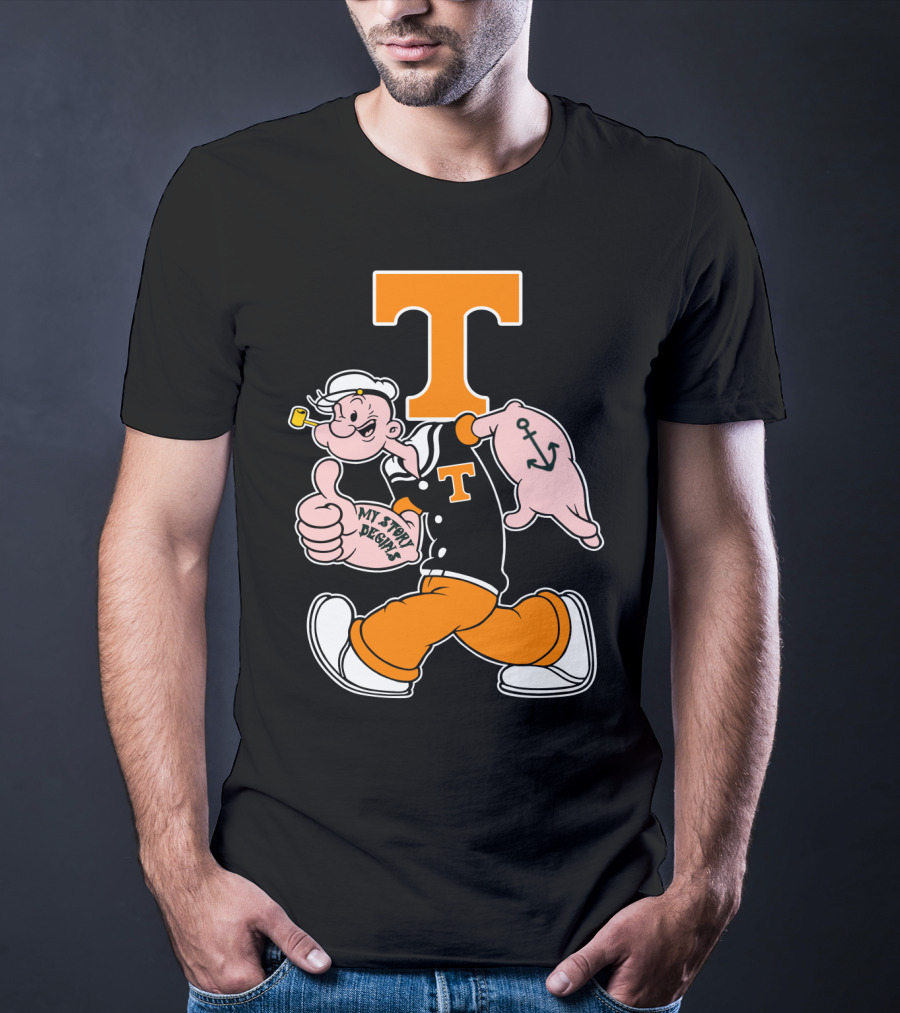 Tennessee Volunteers Popeye Character With Orange T And Anchor Tattoo T-Shirt