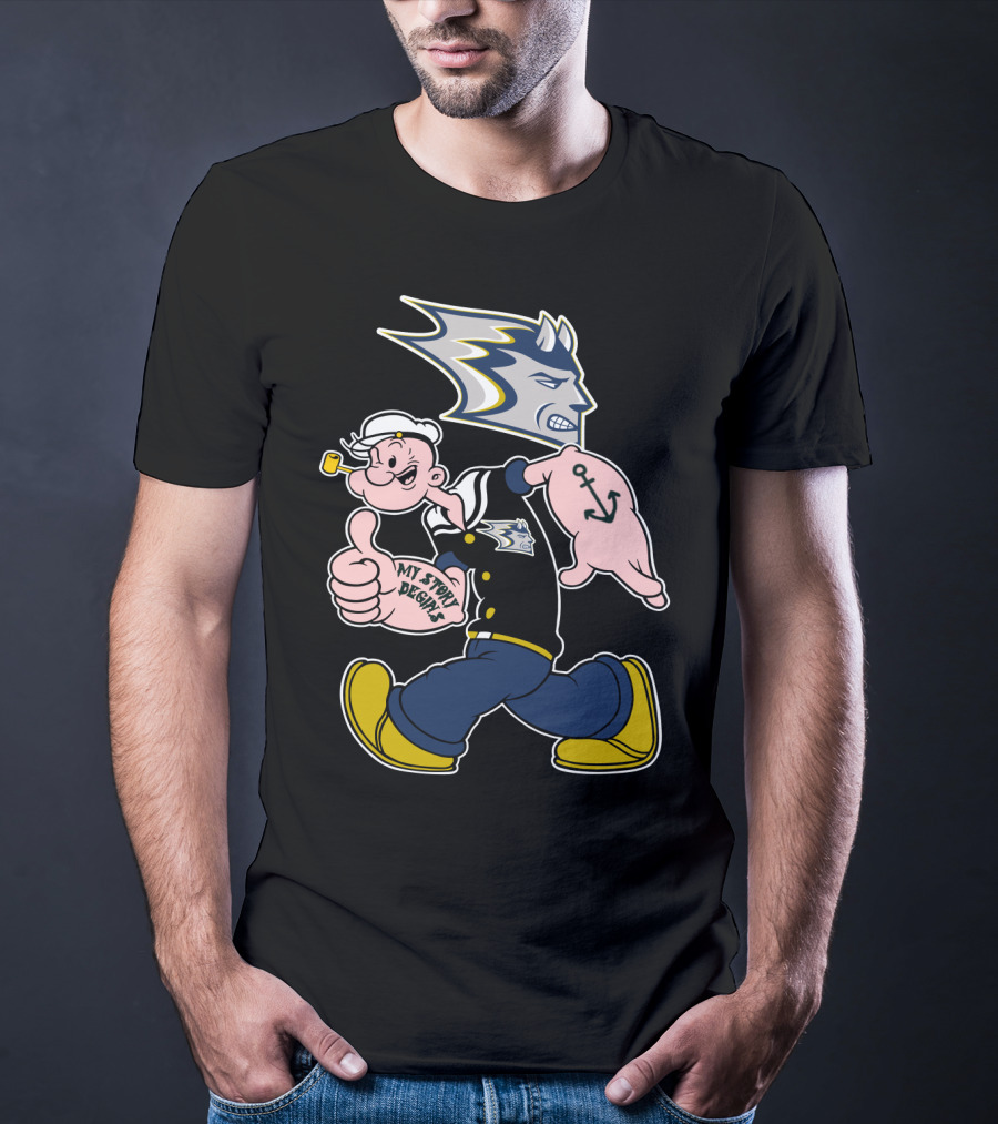 Stout Blue Devils Popeye My Story Designs Anchor T-Shirt