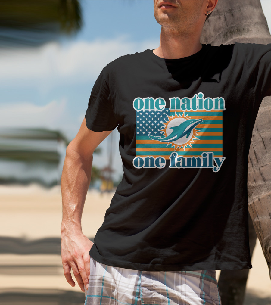 One Nation One Family Miami Dolphins American Flag Logo T-Shirt