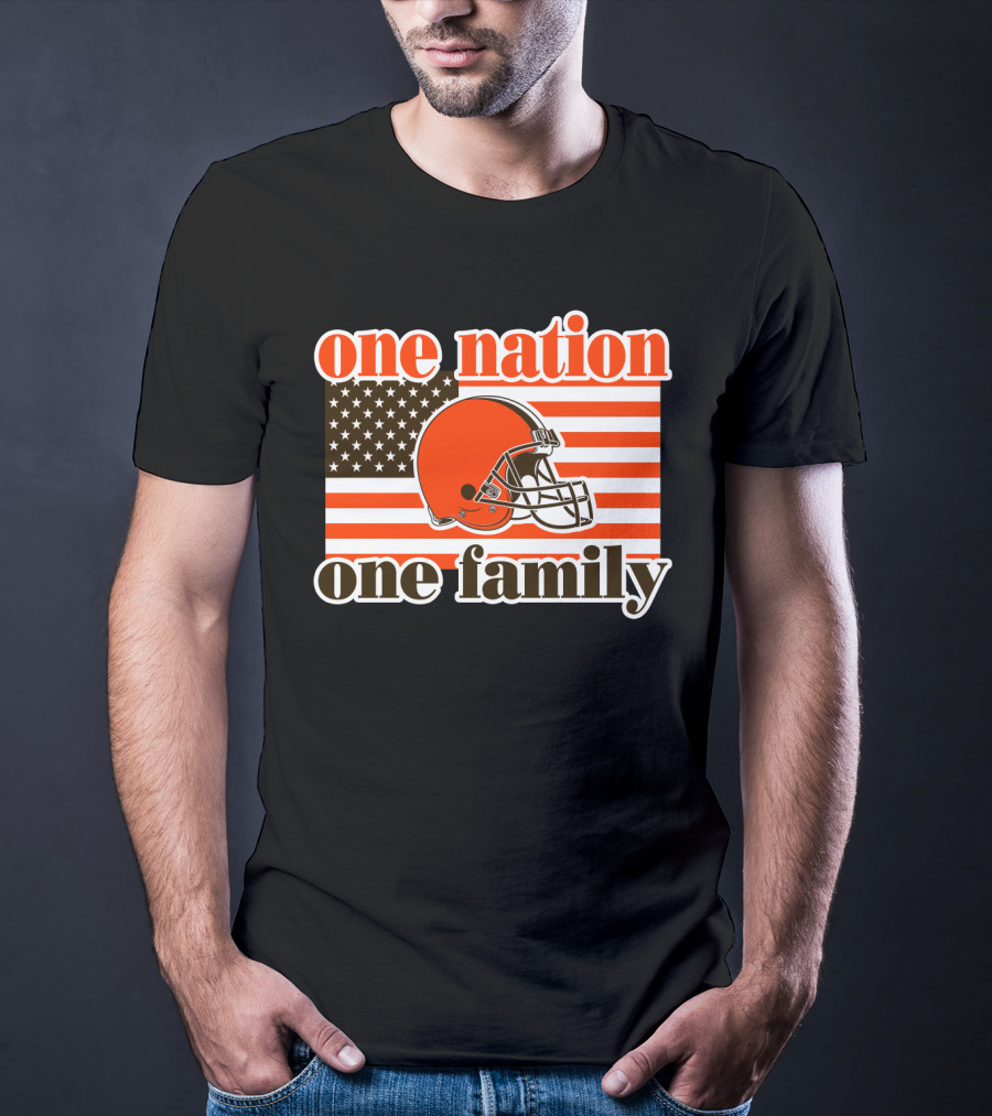 One Nation One Family Cleveland Browns Helmet Flag T-Shirt