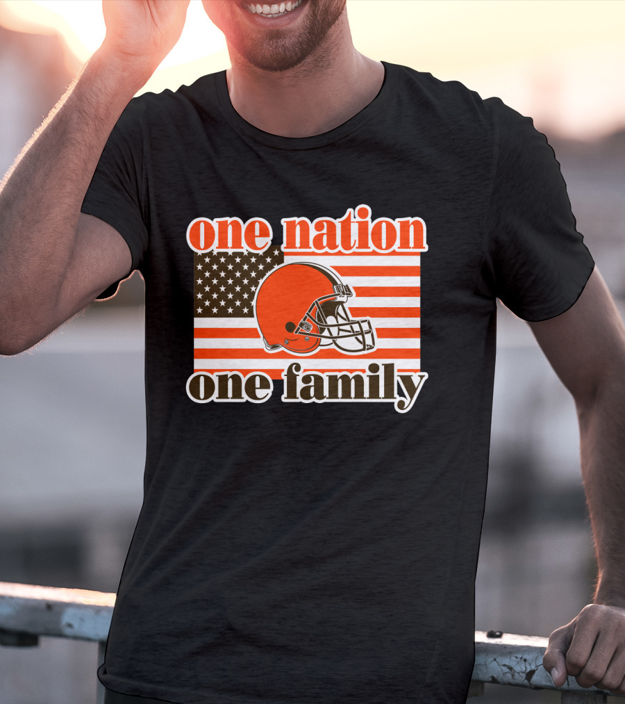 One Nation One Family Cleveland Browns Helmet Flag T-Shirt