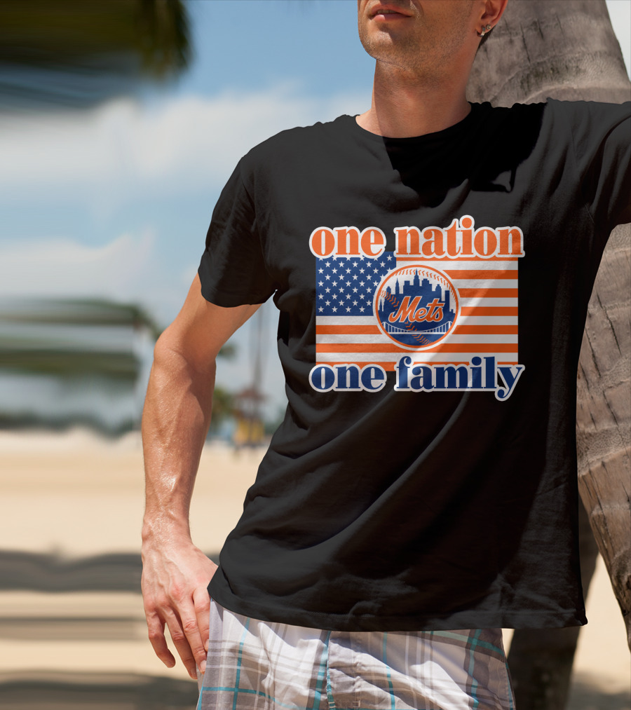 One Nation One Family New York Mets 44 Patriotic American Flag T-Shirt